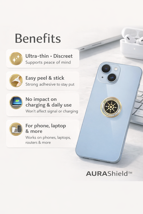 AURAShield™ EMF Sticker Disc – Ultra-Thin Device Patch (Gold/Silver)